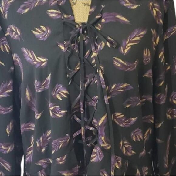 LANE Bryant Peasant Purple Black feather peplum lace front blouse plus size 24 - Picture 9 of 11
